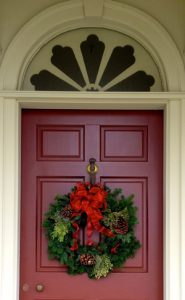 Holiday wreath on front door