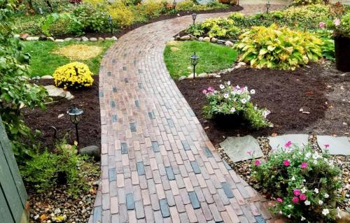 Brick pathway in garden